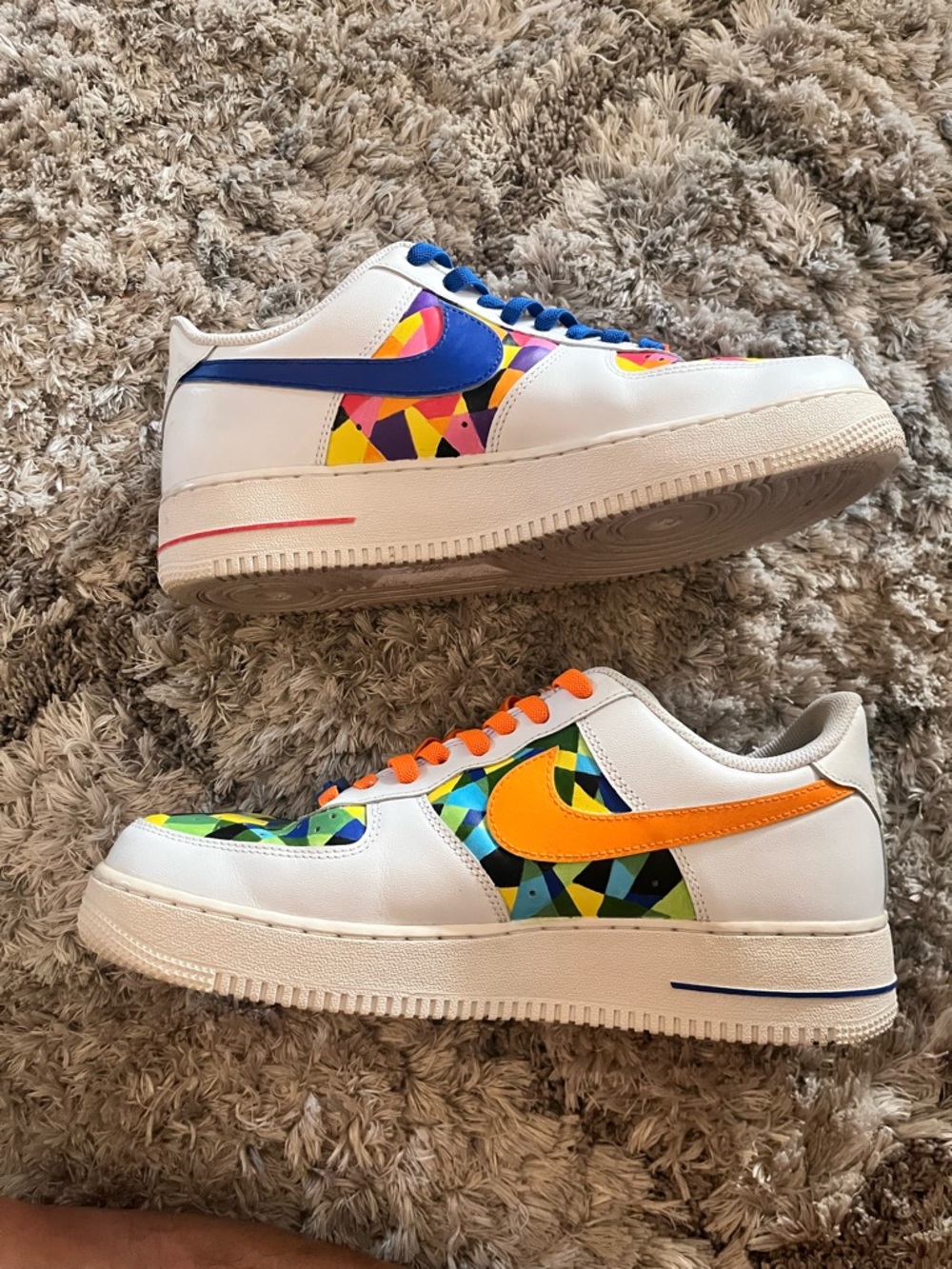 Nike AF1 low Colorblock Sneakers with Orange & Blue Laces. Customized M9/W10.5 - Picture 4 of 7